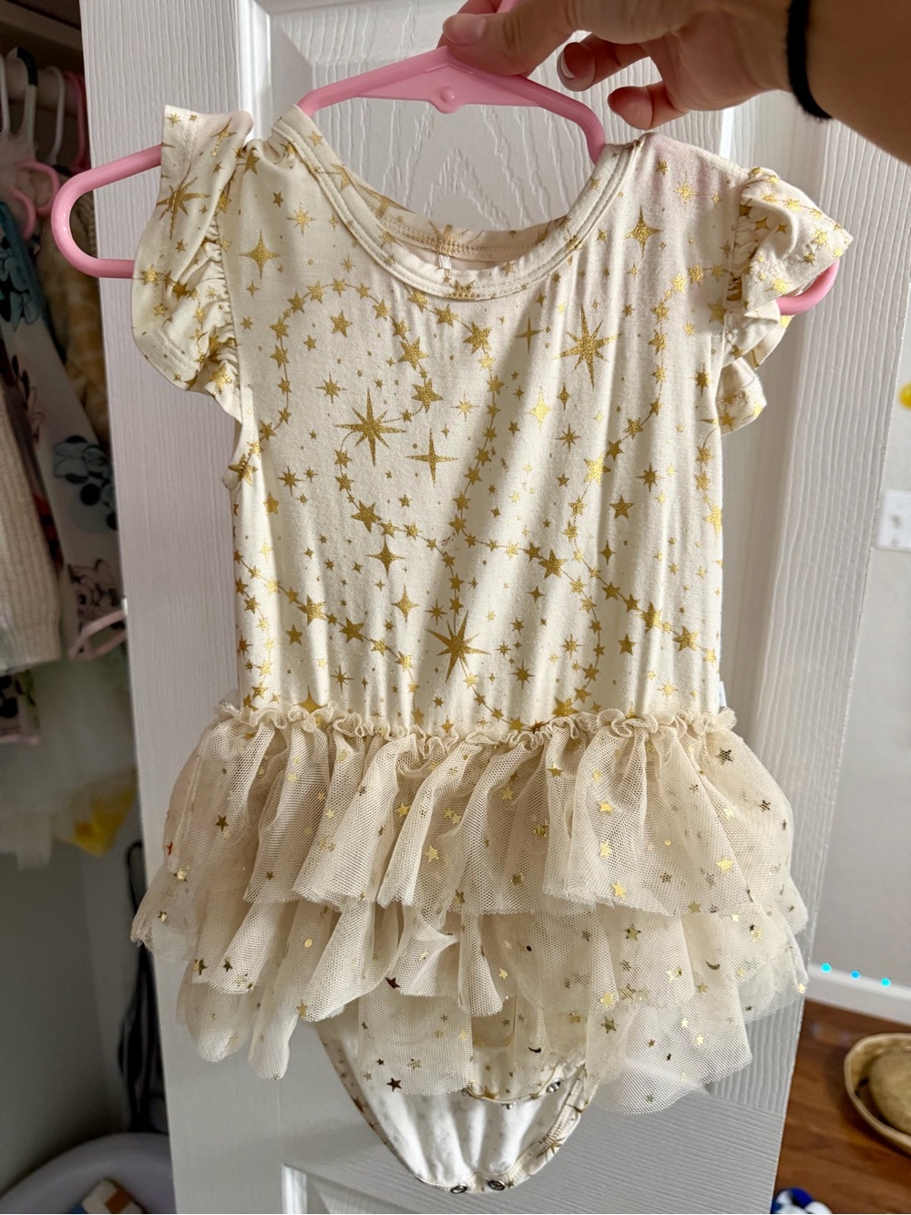 Posh Peanut Gold Star Tulle Tutu Bodysuit Cream & Gold